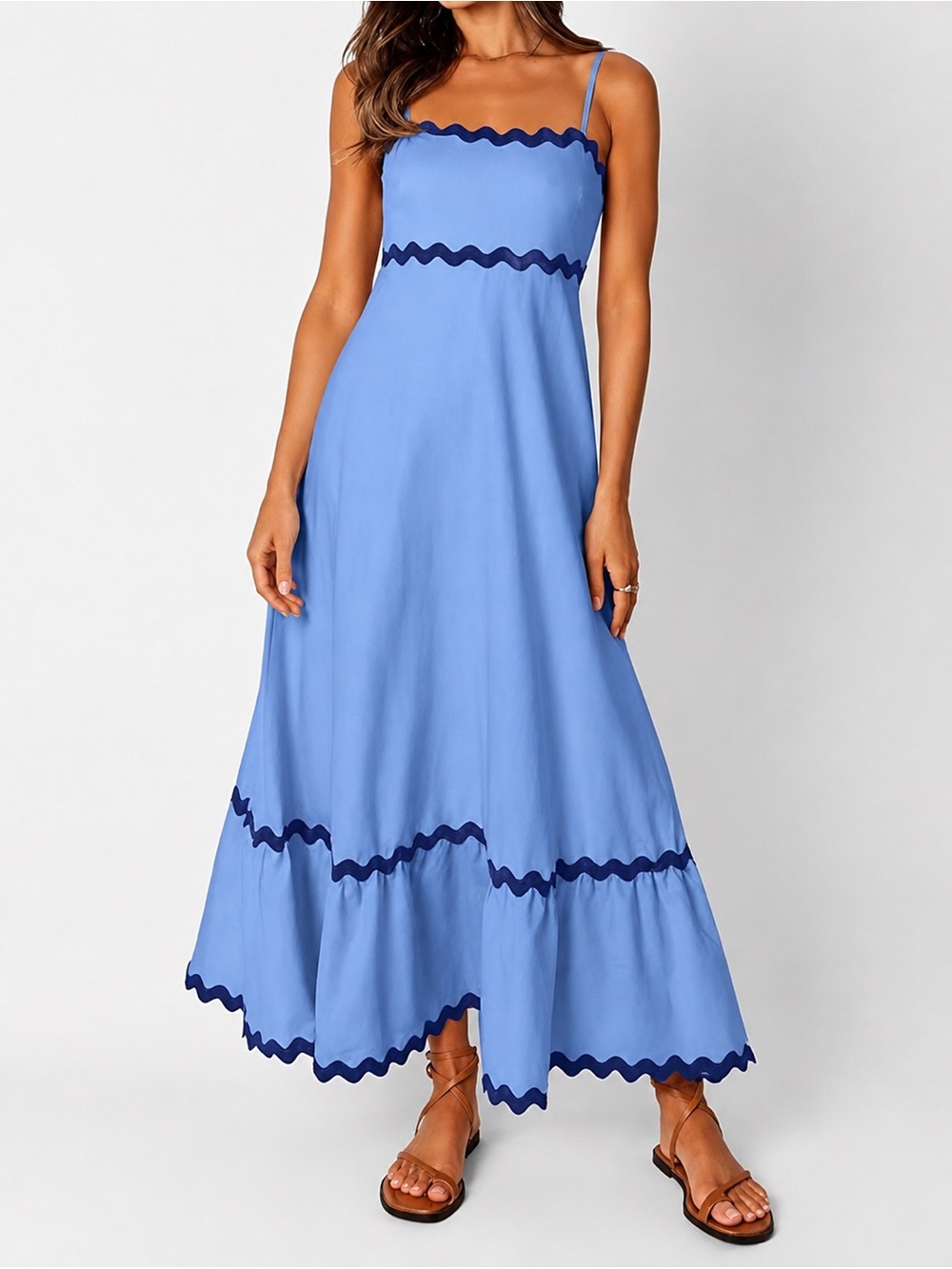 Amazon Light Blue Maxi Dress with Navy Trim